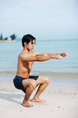 Active Asian Athlete Embracing Fitness on Beach: Runner's Freedom
