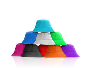 colorful bucket hats Isolated on a white background