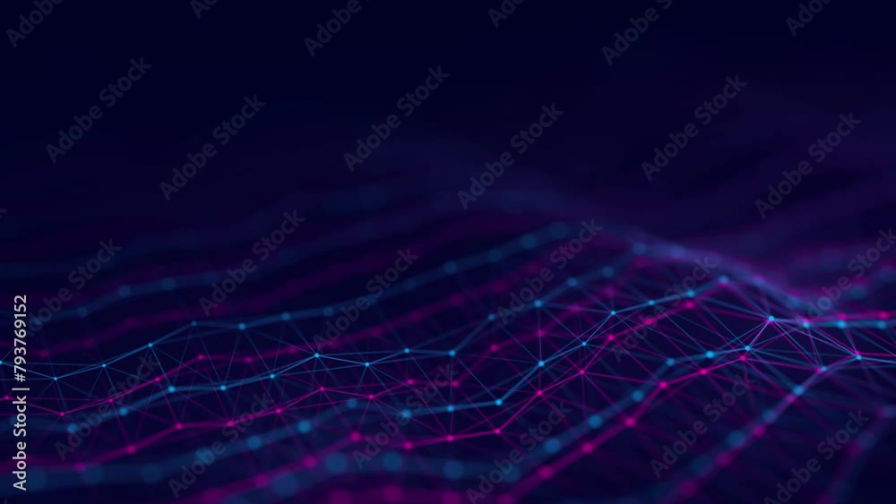 Poster abstract technology wave with dots and lines. flow of particles. big data transfer visualization. 3d