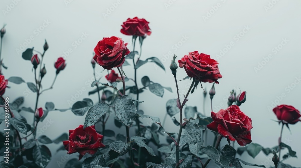 Wall mural Close up of red roses against a white backdrop