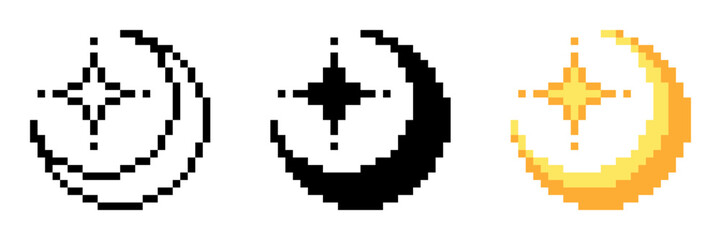 Obraz premium Blinking Lights with Moon, Pixel Art Icon Set