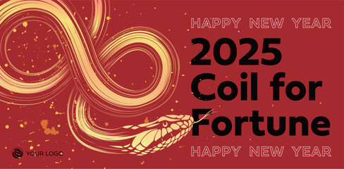 Chinese New Year 2025 modern design in red, gold colors for cover, card, banner. Flyer Template,Chinese zodiac Snake symbol.