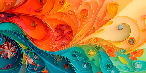 unique abstract background in quilling style, created using paper twisting technique. Perfect for banner design, greeting cards, and advertising materials,bright saturated colors