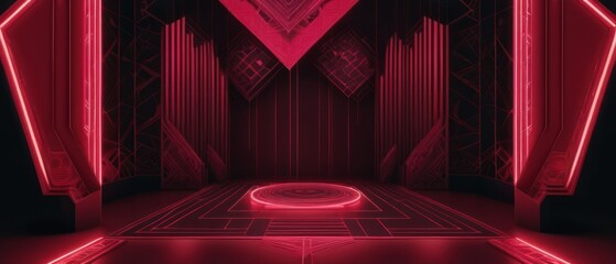 crimson geometric shapes background. 3d render red backdrop