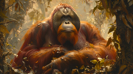 forest guard orangutan - obrazy, fototapety, plakaty