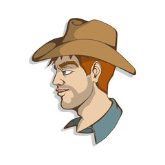 Hand drawn cowboy. Wild west concept. Western. Cowboy head in a hat. Vector artwork