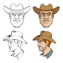 Hand drawn cowboy. Wild west concept. Western. Cowboy head in a hat. Vector artwork