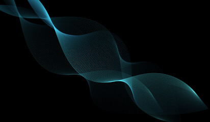 Abstract blue and green wavy line flowing  on black background