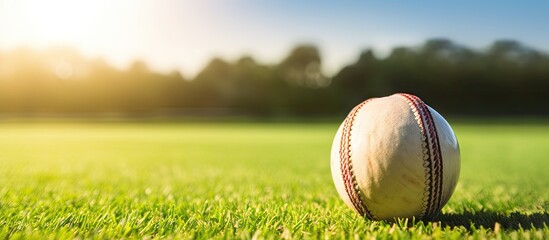 Baseball on field in sunlight - obrazy, fototapety, plakaty