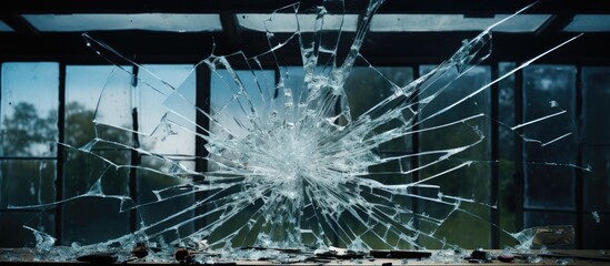 A shattered window displaying a hole