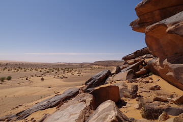 View over the Algerian Sahara with sandstone rocks and endless landscape