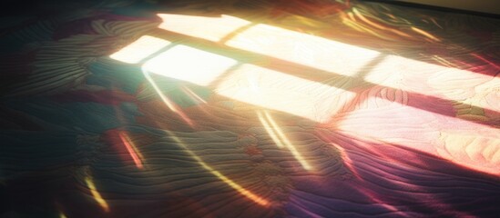 Sunlight filters through a window onto a stitched bed - obrazy, fototapety, plakaty