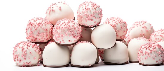 Fototapeta premium Many pink and white cake balls on a white surface
