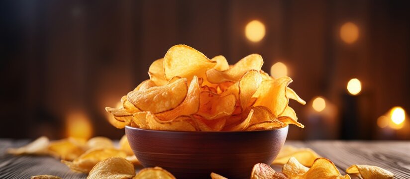 A bowl with crisps on a surface
