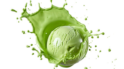 Vibrant Top View of Green Ice Cream Scoop on the transparent background, PNG Format