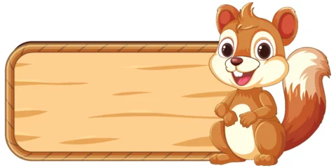 Schapenvacht deken met foto Kinderen Cartoon squirrel beside an empty wooden sign.