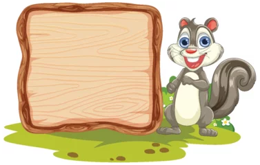 Badkamer foto achterwand Kinderen Cartoon squirrel presenting an empty signboard