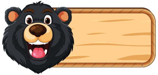 Vector illustration of a happy bear with sign