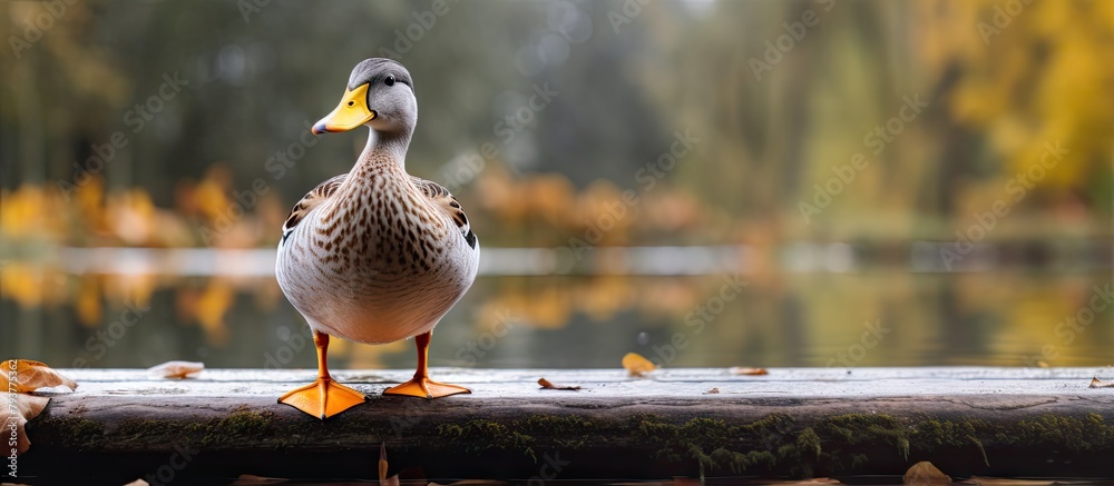 Sticker Duck standing log lake front