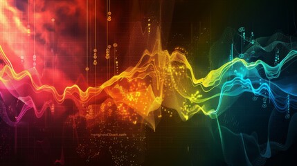 Abstract background of colorful stock market graphs and charts, symbolizing financial markets and economic indicators.