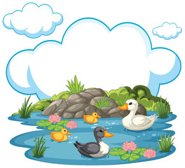 Fototapeta premium Vector illustration of ducks in a serene pond