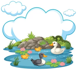 Velours gordijnen Kinderen Vector illustration of ducks in a serene pond