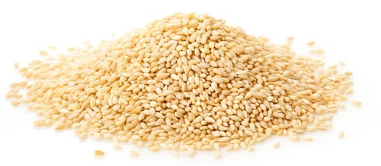 Sesame seeds on a plain white surface