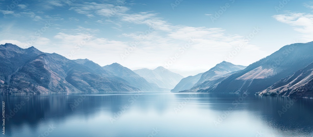 Sticker View of tranquil lake, majestic mountains