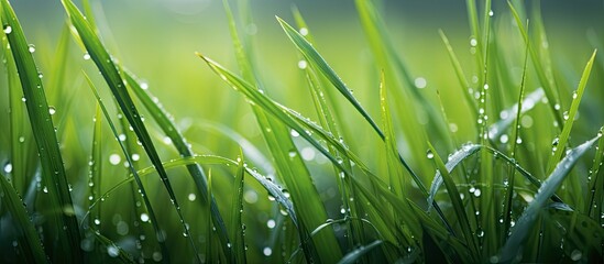 Grassy blades adorned with dew drops