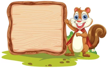 Velours gordijnen Kinderen Cartoon squirrel presenting an empty signboard
