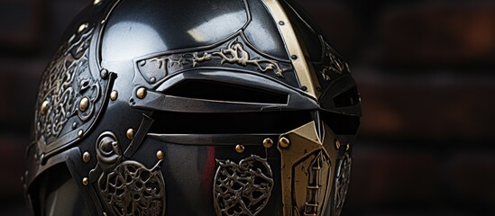 Close up of a helmet marked with a cross - obrazy, fototapety, plakaty