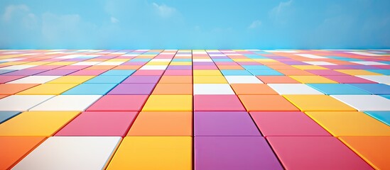 Colorful tiled floor under blue sky
