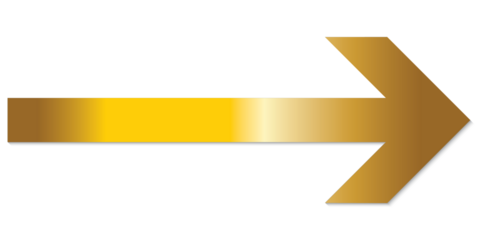 Golden arrow and shadow. White background. Isolated. Transparent background.
