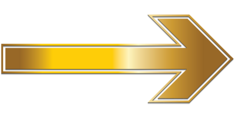 Golden arrow and shadow. White background. Isolated. Transparent background.