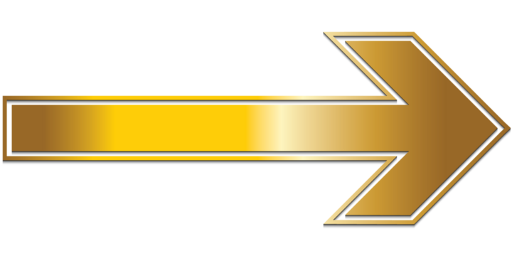 Golden arrow and shadow. White background. Isolated. Transparent background.