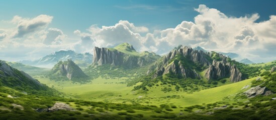 Mountain range and valley - Powered by Adobe