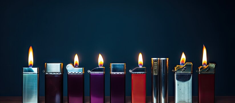 Different lighters in various colors and sizes