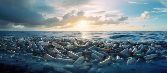 plastic bottles adrift in ocean