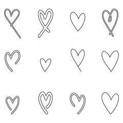 Set of heart icons isolated on transparent background.