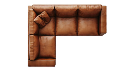 Modern Brown Leather Sofa on the transparent background, PNG Format