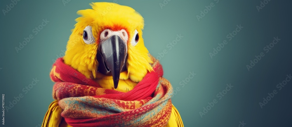 Poster Yellow parrot wearing head scarf