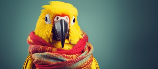 Naklejka premium Yellow parrot wearing head scarf