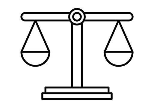 Icono negro de balanza en equilibrio sobre fondo blanco.
