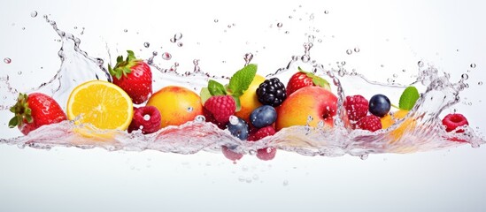 Fruits plunge into water