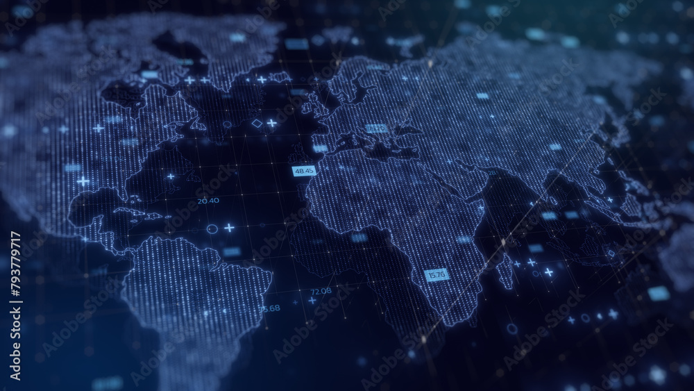 Poster global communication network, technology for internet business, concept of cryptocurrency and blockc