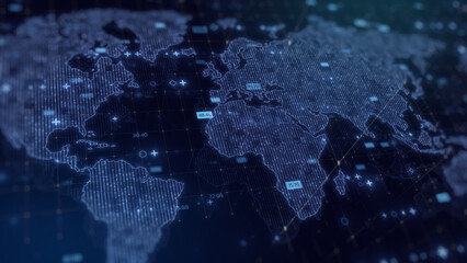 Global communication network, technology for internet business, concept of cryptocurrency and blockchain economy