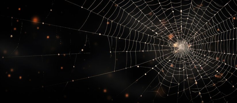 Spider web glistening with raindrops