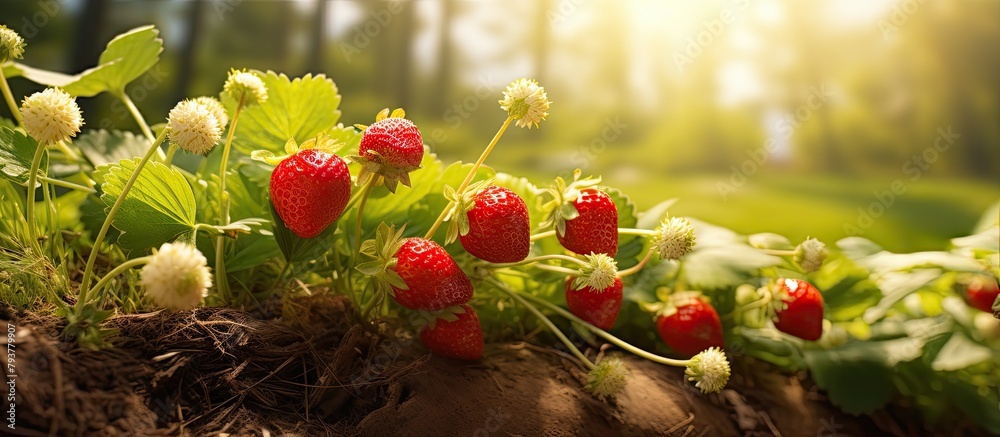 Canvas Prints Strawberries growing abundantly on garden soil