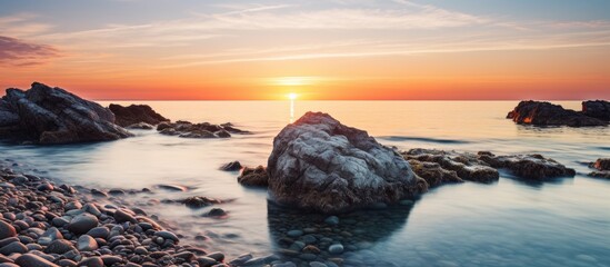Rocky shore at dusk