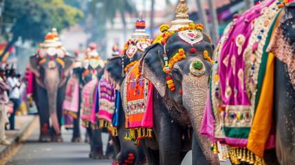 Indian elephant in beautiful clothes and decorations  - obrazy, fototapety, plakaty